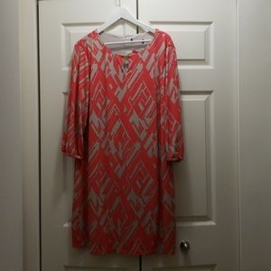 Coral and beige 3/4 length sleeve dress